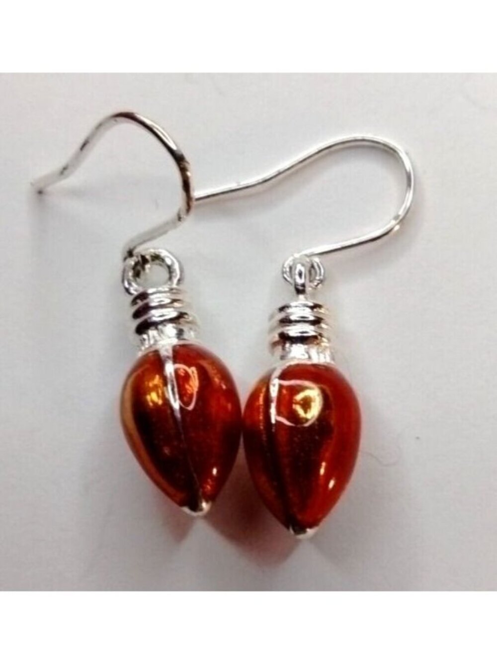Christmas Light Bulb Earrings Sterling Silver Red